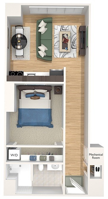 Floor plan for 1 bed, 1 bath, 530 sqft
